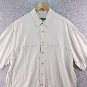 Quiksilver Edition Mens XL Palm Tree Embroidered Short Sleeve Button Up Shirt‎